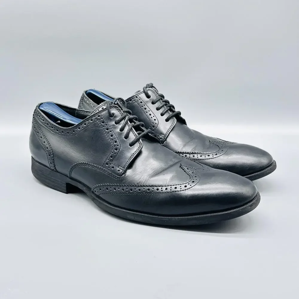 Cole Haan Shoes Men 9 Black Leather Wingtip Oxford Brogue Lace Up Slip On Dress